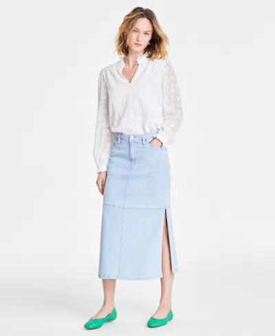 On 34th Women's Split-seam Denim Midi Skirt, Exclusively At Macy's In Bright Light