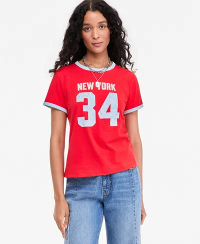 On 34th Women's Sporty Graphic Ringer T-shirt, Macy's Exclusive In Fiesta Red