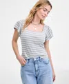 On 34th Women's Square-neck Flutter-sleeve Ribbed Top, Macy's Exclusive In Gray