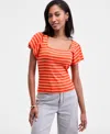 On 34th Women's Square-neck Flutter-sleeve Ribbed Top, Macy's Exclusive In Orange