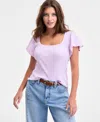 On 34th Women's Square-neck Flutter-sleeve Ribbed Top, Macy's Exclusive In Purple