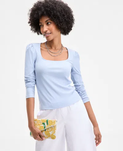On 34th Women's Square-neck Puff-sleeve Top, Exclusively At Macy's In Blue