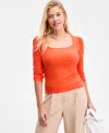 On 34th Women's Square-neck Puff-sleeve Top, Exclusively At Macy's In Orange