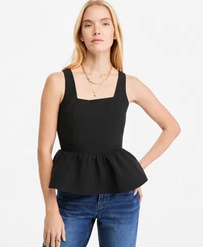 On 34th Women's Square-neck Peplum Tank Top, Macy's Exclusive In Deep Black
