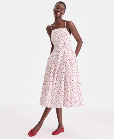 On 34th Women's Square-neck Seamed Fit & Flare Midi Dress, Macy's Exclusive In Neutral