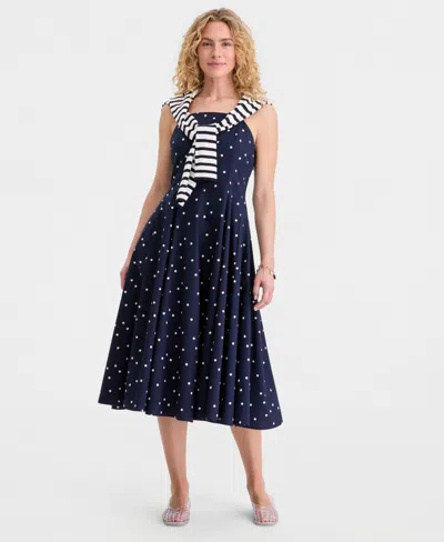 On 34th Women's Square-neck Seamed Fit & Flare Midi Dress, Macy's Exclusive In Blue