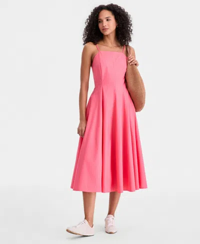 On 34th Women's Square-neck Seamed Fit & Flare Midi Dress, Macy's Exclusive In Pink