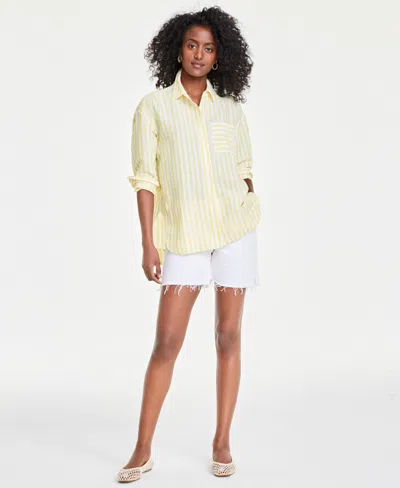 On 34th Women's Stripe Linen Relaxed-fit Shirt, Created For Macy's In Maze Yellow Combo