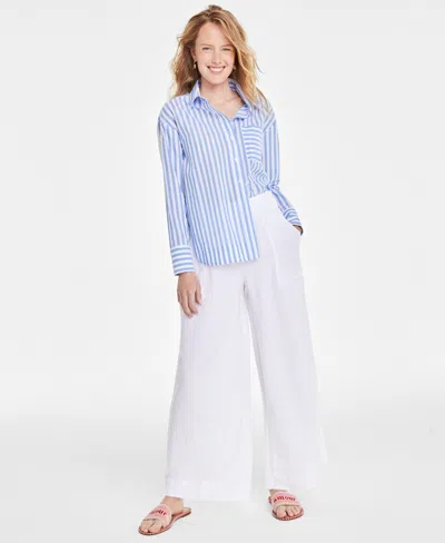 On 34th Women's Stripe Relaxed-fit Shirt, Created For Macy's In Regatta Combo