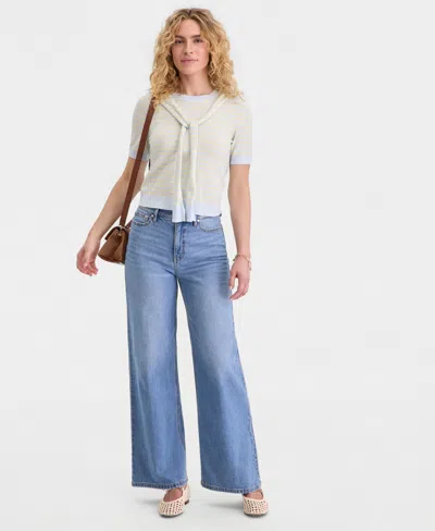 On 34th Women's Stripe Tie-front Sweater Tee, Macy's Exclusive In Blue