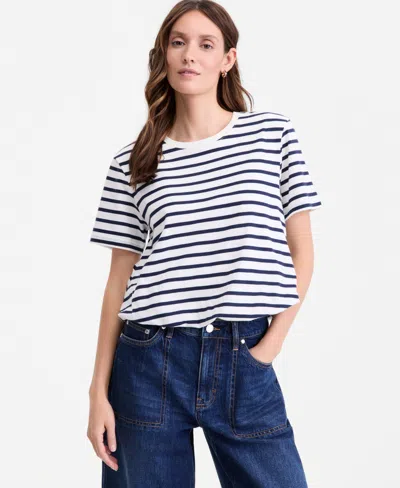 On 34th Women's Striped Bubble-hem T-shirt, Macy's Exclusive In Multi