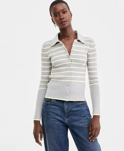 On 34th Women's Striped Collared Cardigan , Macy's Exclusive In Gray