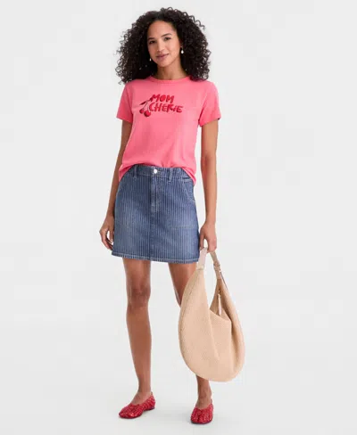 On 34th Women's Striped Denim Mini Skirt, Macy's Exclusive In Pink
