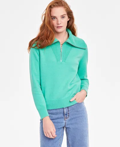 On 34th Women's Quarter-zip Sweater, Created For Macy's In Catalina Green