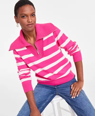 On 34th Women's Quarter-zip Sweater, Created For Macy's In Fuschia Combo
