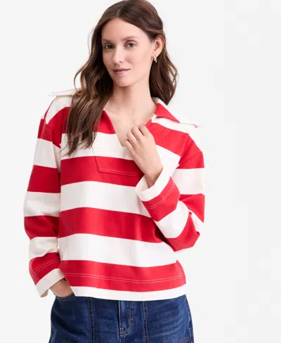 On 34th Women's Striped Interlock Knit Sailor Collar Top, Macy's Exclusive In Red