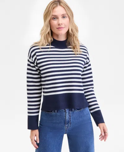 On 34th Women's Striped Mock Neck Sweater, Macy's Exclusive In Blue