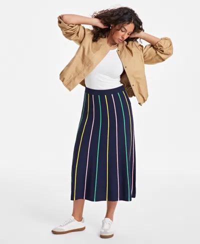 On 34th Women's Striped Pull-on Midi Sweater Skirt, Exclusively At Macy's In Intrepid Blue
