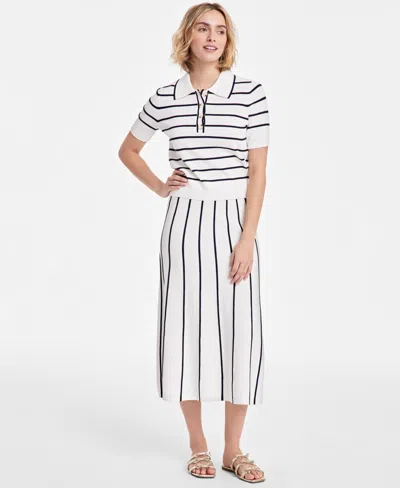 On 34th Women's Striped Pull-on Midi Sweater Skirt, Exclusively At Macy's In Winter Ivory