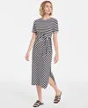 On 34th Womens Striped Tie Waist Midi Dress Exclusively At Macys Xxs 3x In Deep Black