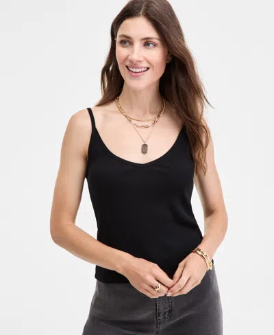 On 34th Women's Striped V-neck Tank, Macy's Exclusive In Black