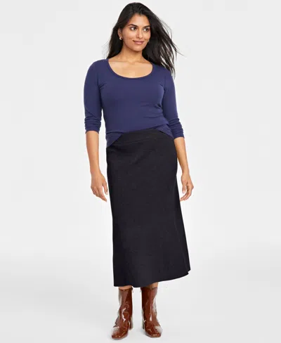 On 34th Women's Sweater-knit Trumpet Midi Skirt, Created For Macy's In Deep Black