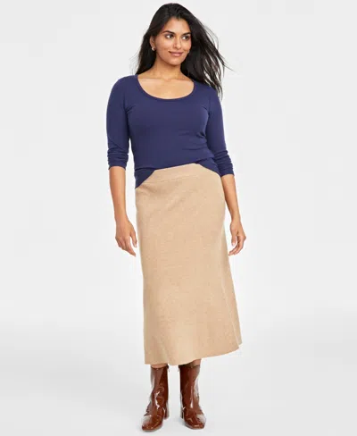 On 34th Women's Sweater-knit Trumpet Midi Skirt, Created For Macy's In Warm Camel Heather