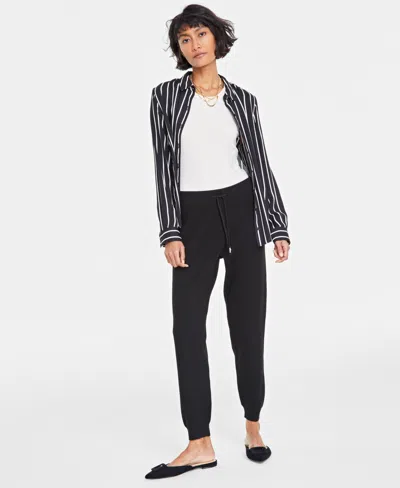 On 34th Women's Sweater-knit Ribbed Joggers, Created For Macy's In Deep Black