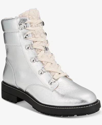 On 34th Women's Tandi Lace-up Booties, Created For Macy's In Silver Texture