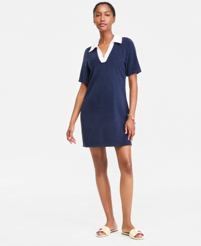 On 34th Women's Terry Relaxed Polo Dress, Macy's Exclusive In Blue