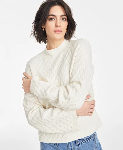 On 34th Women's Textured Mock-neck Sweater, Exclusively At Macy's In Natural Oat