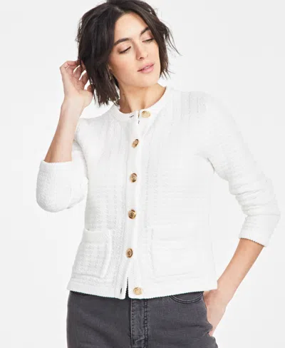 On 34th Women's Textured Relaxed-fit Cardigan, Exclusively At Macy's In Washed White