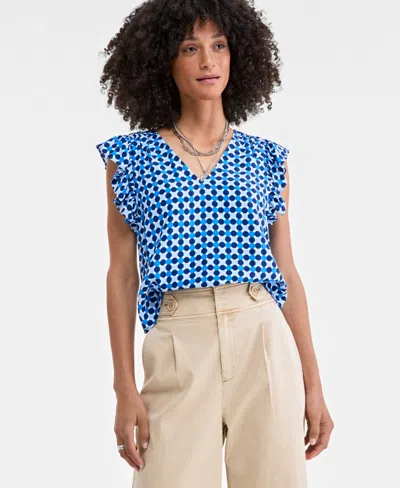 On 34th Women's Textured Sleeveless Ruffle Femme Top, Exclusively At Macy's In Blazing Navy Combo