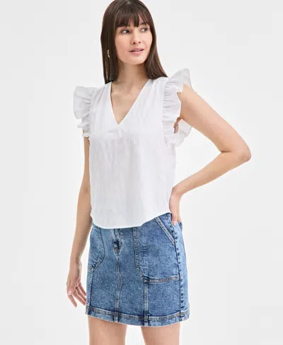 On 34th Women's Textured Sleeveless Ruffle Femme Top, Exclusively At Macy's In Bright White