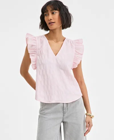 On 34th Women's Textured Sleeveless Ruffle Femme Top, Exclusively At Macy's In Pink Dogwood