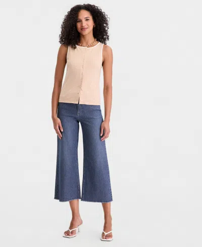 On 34th Women's Thin Stripe Rib Button-up Tank Top, Macy's Exclusive In Pink