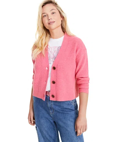 On 34th Women's Three-button Classic Cardigan, Created For Macy's In Strawberry Ice