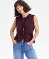 On 34th Women's Tie-front Peplum Tank, Macy's Exclusive In Burgundy