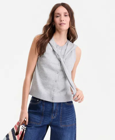 On 34th Women's Tie-neck Sleeveless Sweater, Macy's Exclusive In Gray