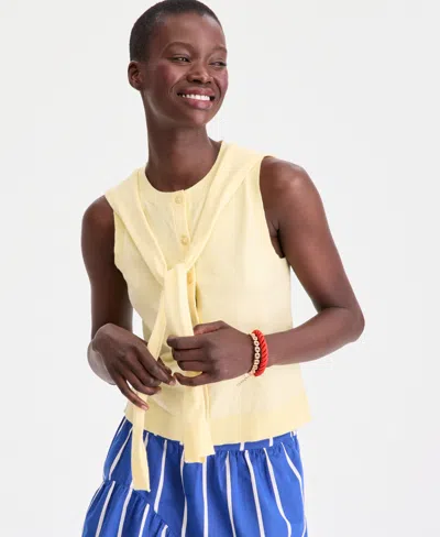 On 34th Women's Tie-neck Sleeveless Sweater, Macy's Exclusive In Neutral