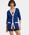 On 34th Women's Tipped Boyfriend Cardigan, Exclusively At Macy's In Blazing Navy