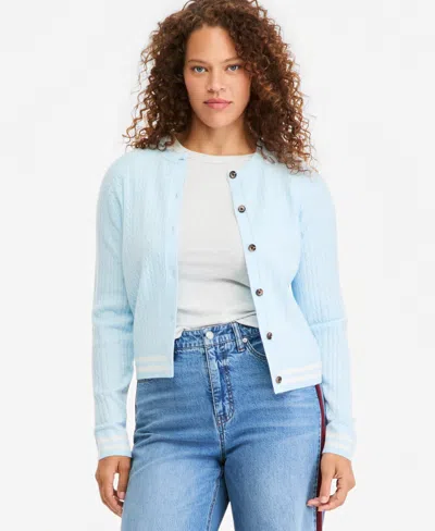 On 34th Women's Tipped Cable Cora Cardigan, Macy's Exclusive In Blue