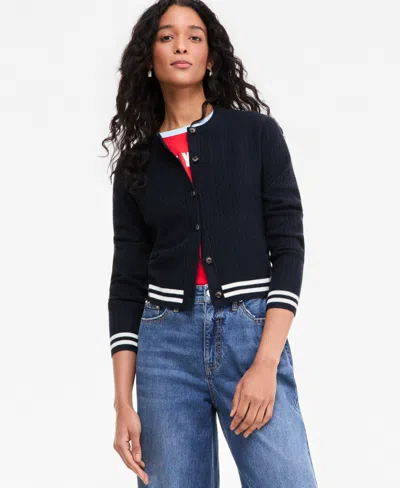 On 34th Women's Tipped Cable Crewneck Cardigan, Macy's Exclusive In Blue
