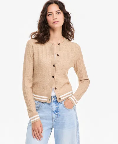 On 34th Women's Tipped Cable Crewneck Cardigan, Macy's Exclusive In Neutral