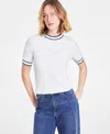 On 34th Women's Tipped Cable-knit Short-sleeve Sweater, Exclusively At Macy's In Washed White