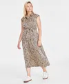 On 34th Women's Tonal Jacquard Cap-sleeve Midi Shirtdress, Created For Macy's In Sunset Nude Combo