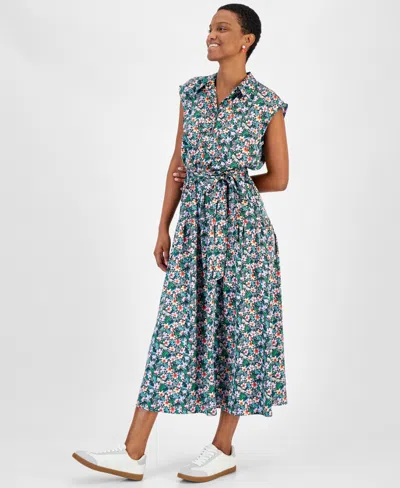 On 34th Women's Tonal Jacquard Cap-sleeve Midi Shirtdress, Created For Macy's In Deep Black Combo