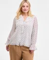 On 34th Women's Trendy Plus Dot-print Ruffle Long-sleeve Blouse, Macy's Exclusive In White