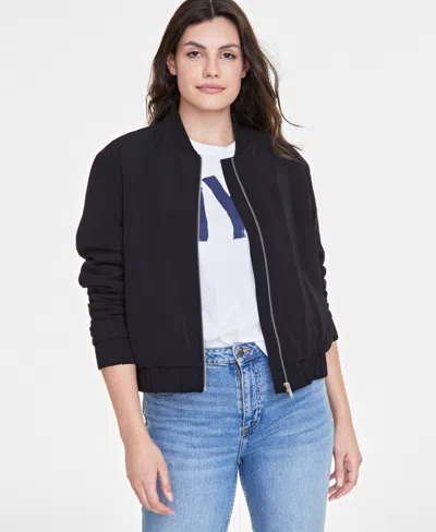 On 34th Women's Twill Bomber Jacket, Created For Macy's In Deep Black