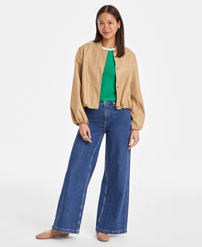 On 34th Women's Twill Bubble-hem Bomber Jacket, Exclusively At Macy's In Swiss Mocha